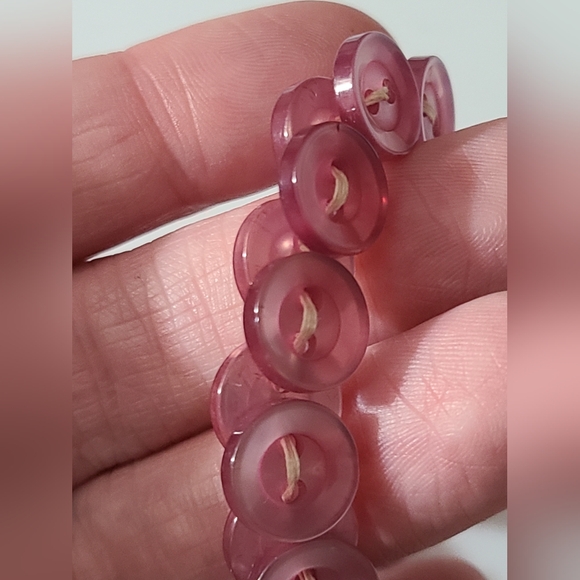 Set Vintage 80's button necklace earrings pierced pearls lavender purple handmad - Picture 6 of 10